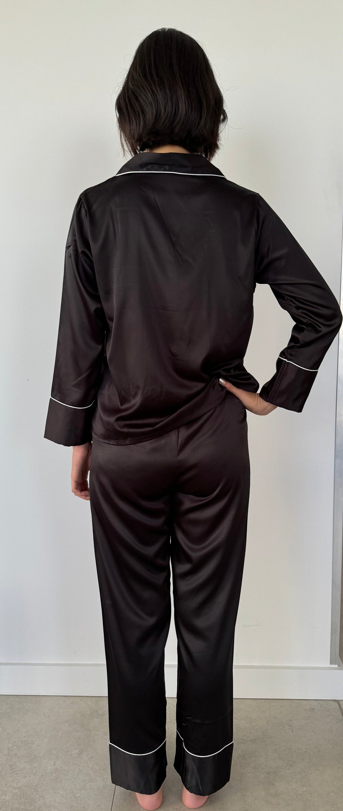 CLASSIC SILK LONG SLEEVE PJ SET BLACK