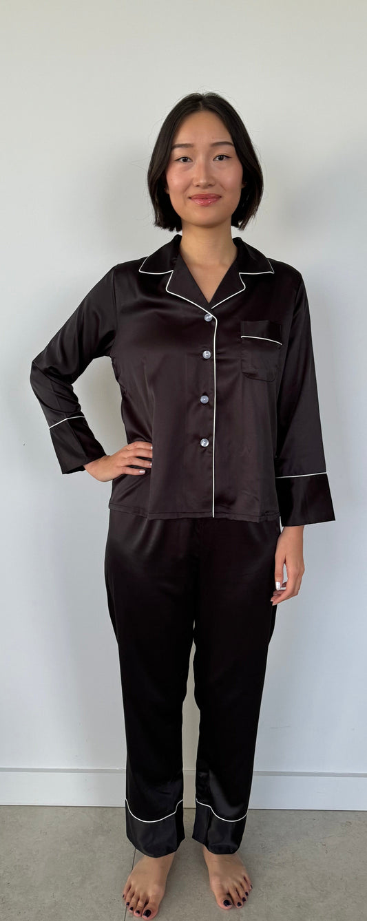 CLASSIC SILK LONG SLEEVE PJ SET BLACK